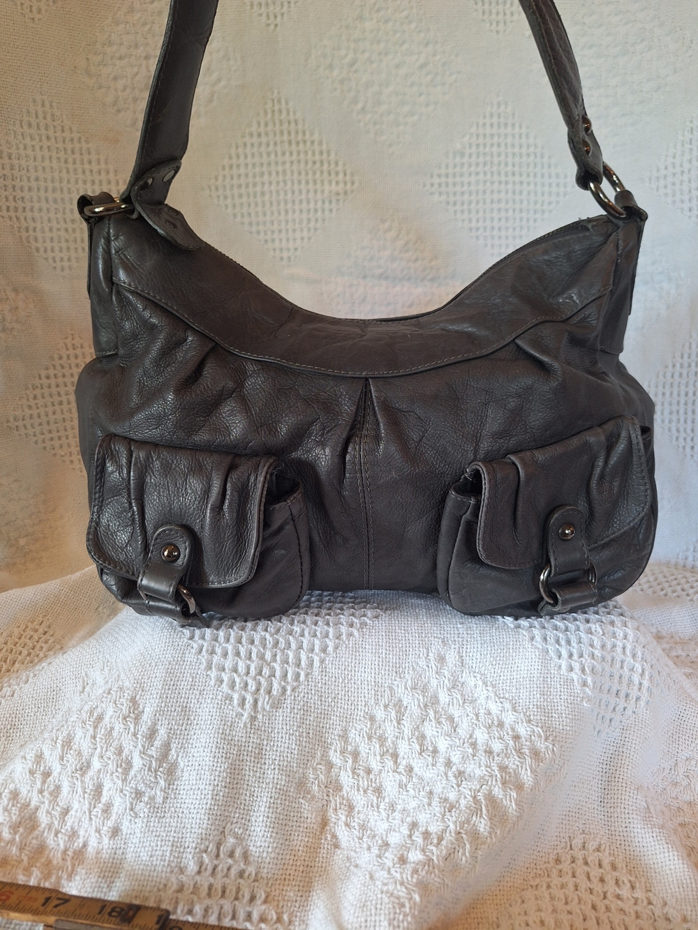 Marzia Purse / Handbag Dark gray AUTHENTIC made in Italy; Genuine Leather